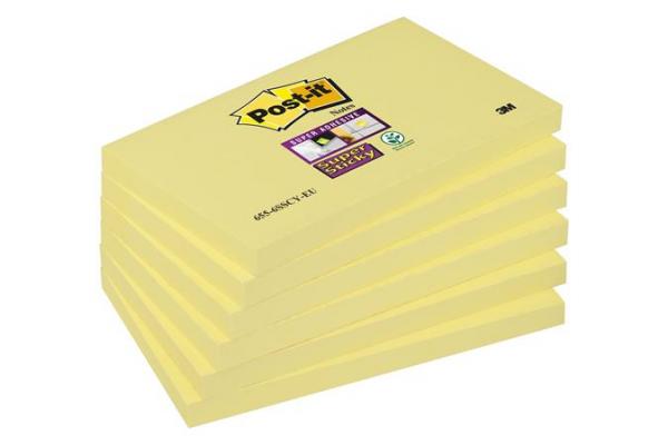 Samolepiaci bloček, 76x127 mm, 6x90 listov, 3M POSTIT "Super Sticky", žltý