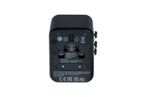 Cestovný adaptér, univerzálny, USB-A(QC 3.0)/USB-C(PD20W)2xUSB, VERBATIM "UTA-02" 3