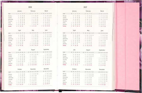 NOTIQUE Týždenný magnetický diár Fialové kvety 2026, 13 x 21 cm 2