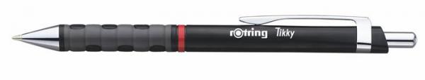 Guľôčkové pero, 0,8 mm, stláčací mechanizmus, čierne telo, ROTRING "Tikky III", modré