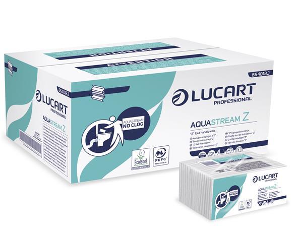 Papierové utierky, Z ohyb, dvojvrstvové, LUCART "Aquastream", biela 1