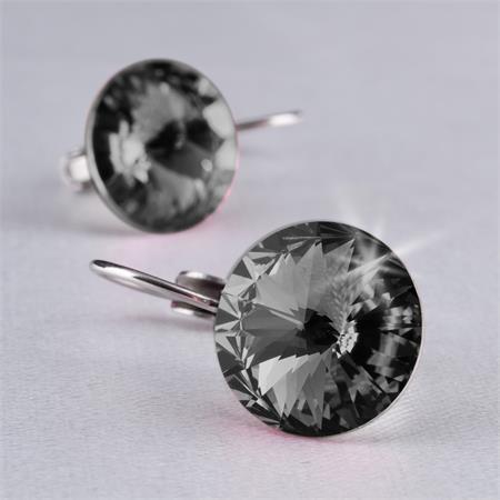 Náušnice, francúzsky háčik, Black Diamond SWAROVSKI® krištáľ, 12 mm, ART CRYSTELLA® 1