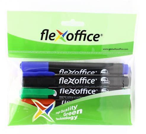 Permanentný popisovač, sada, 1,5 mm, kužeľový, FLEXOFFICE "PM03", 4 rôzne farby 1