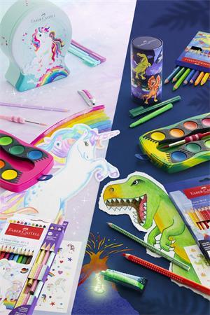 Farebné ceruzky, sada, trojhranné, FABER-CASTELL "Grip Dinosaurus" 10+3 rôznych farieb 4