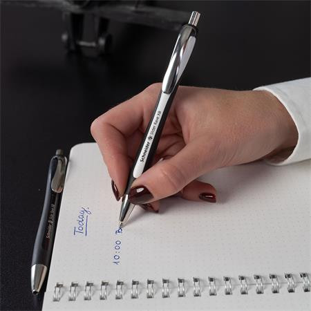 Guľôčkové pero, 0,7 mm, tlačidlové, SCHNEIDER "Slider Rave XB", čierno-biele, modré 7