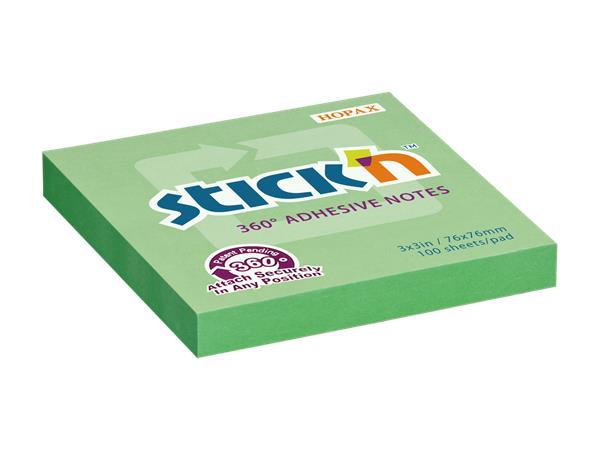 Samolepiaci poznámkový blok, 76x76 mm, 100 listov, STICK N, zelená 1