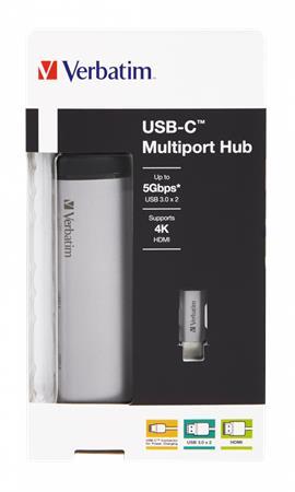 USB HUB, 4 porty, 2 ks USB 3.0, USB-C, HDMI, VERBATIM