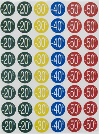 Etikety, zľava, 24 mm, kruhové, farebné, APLI, 240 etikiet/balenie, -20 až -50 % 1