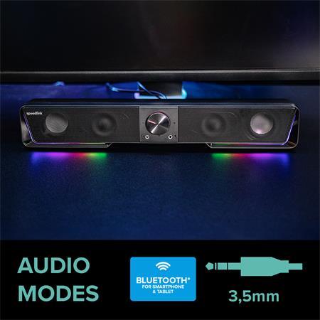 Reproduktor, 12W, 2x3.5 mm jack + USB-A, SPEEDLINK "GRAVITY RGB Stereo Soundbar", čierna 4