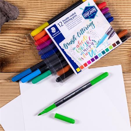 Fixky v tvare štetca, sada, 0,5-0,8/1,0-6,0 mm, obojstranné, STAEDTLER "Brush letter Duo", 2