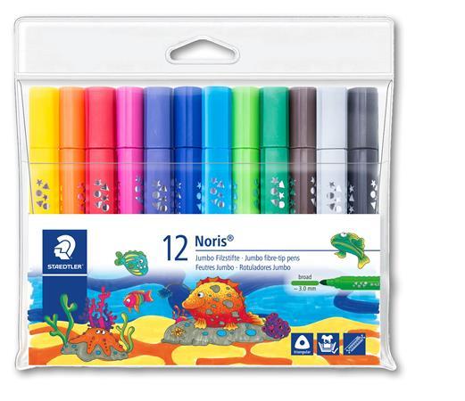 Fixky, sada, 3 mm, trojuholníkový tvar, vyprateľné, STAEDTLER "Noris® jumbo 328-B", 12 rôz