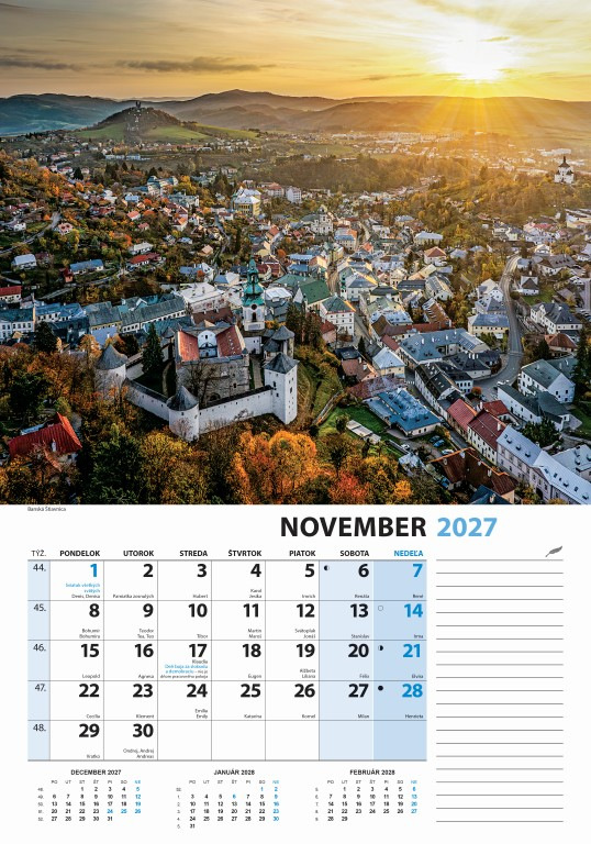 Nástenný kalendár Slovensko z výšky 2027 12