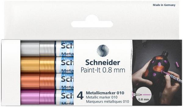 Akrylový popisovač, sada, 0,8 mm, SCHNEIDER "Paint-It 010", 4 rôzne kovové farby 2