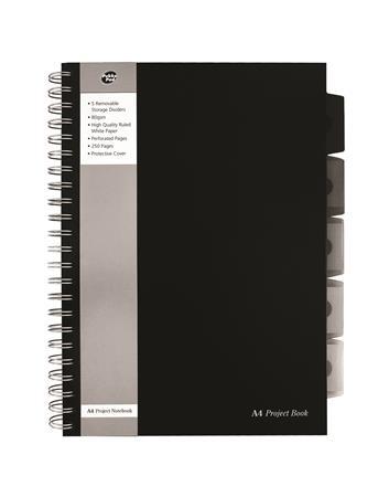 Špirálový zošit, A4, linajkový, 125 strán, PUKKA PAD "Black project book", čierna 1