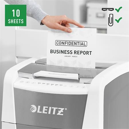 Skartovací stroj, konfetti, 300 listov, LEITZ "IQ AutoFeed Office 300 P4 Pro" 4