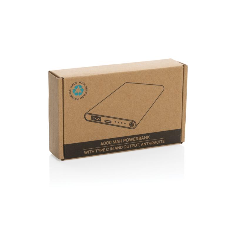 Powerbanka 4000mAh s USB C z RCS recykl. plastu a hliníka antracitová 11