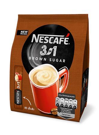 NESCAFE Instantná káva stick, 10x16,5 g, NESCAFÉ "3in1", s hnedým cukrom 1