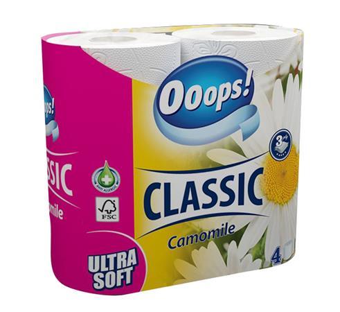 . Toaletný papier, 3-vrstvový, 4 kotúče, "Ooops! Classic", kamilka