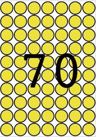 Etikety, okrúhle, priemer: 19 mm, farebné, na liste formátu A5, APLI, žlté, 560 etikiet/ba