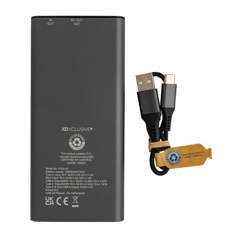 Powerbanka Terra 20 000mAh 20W z recyklovaného hliníka a ABS sivá 5