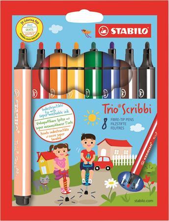 Fixky, 1,5-2 mm, pohyblivý hrot, STABILO "Trio Scribbi", 8 rôznych farieb 1