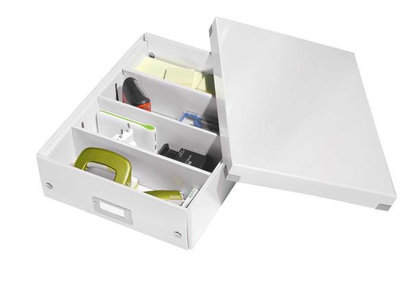Odkladacia škatuľa, organizačná, laminovaný kartón, veľkosť: M, LEITZ "Click&Store", biela 4