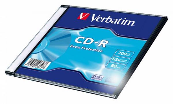 CD-R disk, 700 MB, 52x, 1 ks, tenký obal, VERBATIM "DataLife" 2