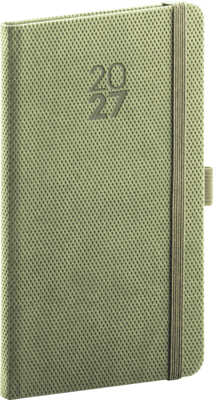 NOTIQUE Vreckový diár Diamante 2027, olivový, 9 x 15,5 cm