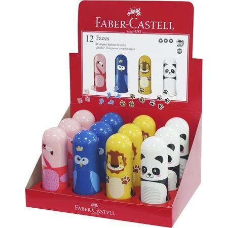 Strúhadlo, jednodierové, so zásobníkom, s gumou, displej, FABER-CASTELL "Faces", rôzne vzo