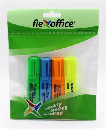 Zvýrazňovač, sada, 1-4 mm, FLEXOFFICE "HL05", 4 rôzne farby 1