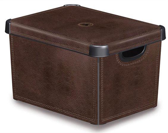 Odkladací box, s vekom, 22 l, efekt kože, CURVER 1