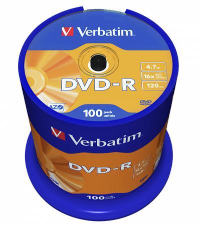 DVD-R disk, AZO, 4,7GB, 16x, 100 ks, cake box, VERBATIM 1