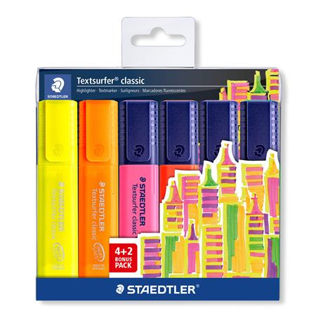Zvýrazňovač, sada, 1-5 mm, STAEDTLER "Textsurfer® Classic 364", 4+2 farby 1