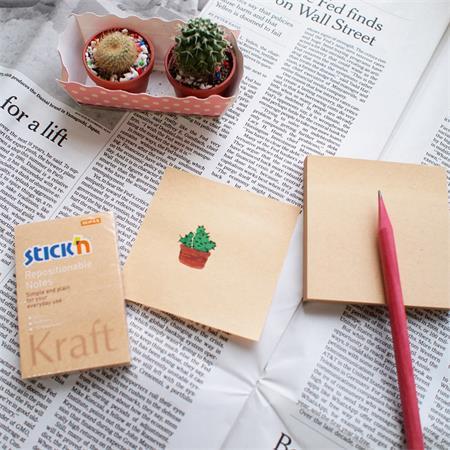 Samolepiaci poznámkový blok, 76x76 mm, 100 listov, STICK N "Kraft Notes", hnedá 7