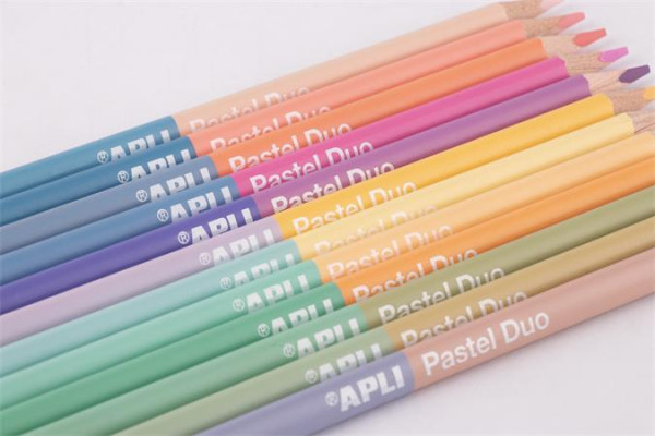 Sada farebných ceruziek, obojstranných, trojhranných, APLI "Pastel Duo", 24 rôznych pastel 3