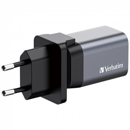 Sieťová nabíjačka, 1xUSB-C PD (35W), USB-A QC 3.0, EU/UK/US, GaN, VERBATIM 1