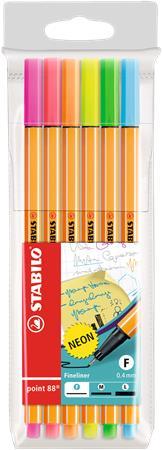 Liner, sada,  0,4 mm, STABILO "Point 88", 6 neónových farieb 1