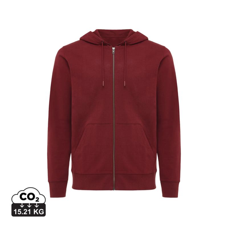 Mikina na zips s kapucňou IQONIQ Abisko z recykl. bavlny vínovo červená S