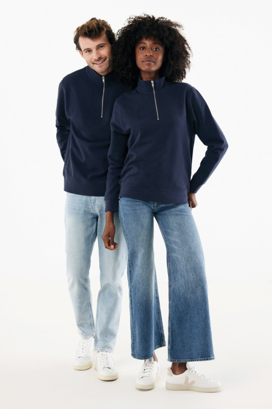 IQONIQ Elgon sveter s krátkym zipsom z recyklovanej bavlny námornícka modrá 4XL 16