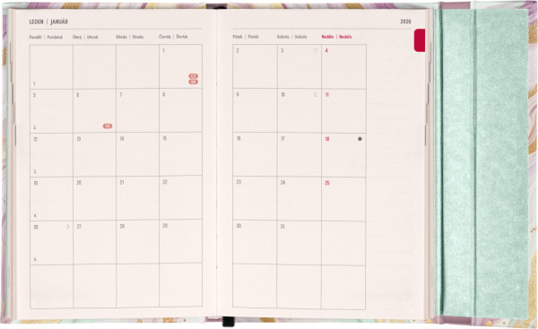 NOTIQUE Týždenný magnetický diár Ružový mramor 2026, 11 x 16 cm 3