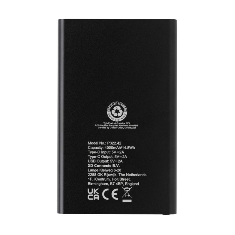 Powerbanka 4000mAh s USB C z RCS recykl. plastu a hliníka čierna 5