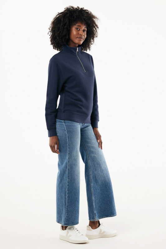 IQONIQ Elgon sveter s krátkym zipsom z recyklovanej bavlny námornícka modrá XXS 5