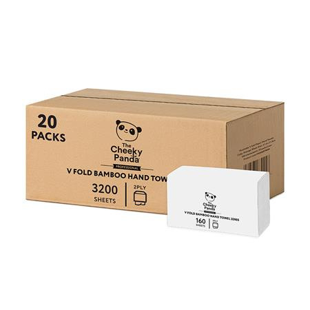 Papierové utierky, bambusové, V ohyb, 2-vrstvové, 160 listov, 21,5x22,5 cm, CHEEKY PANDA, 2