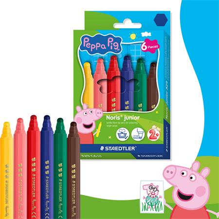 Fixky, sada, 2,5 mm, vyprateľné, jumbo, STAEDTLER „Noris® junior 329”, Peppa Pig, 6 farieb 2