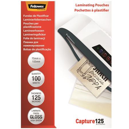 Laminovacia fólia, 125 mikr., 75x105 mm, lesklá, 100 ks,  FELLOWES 1