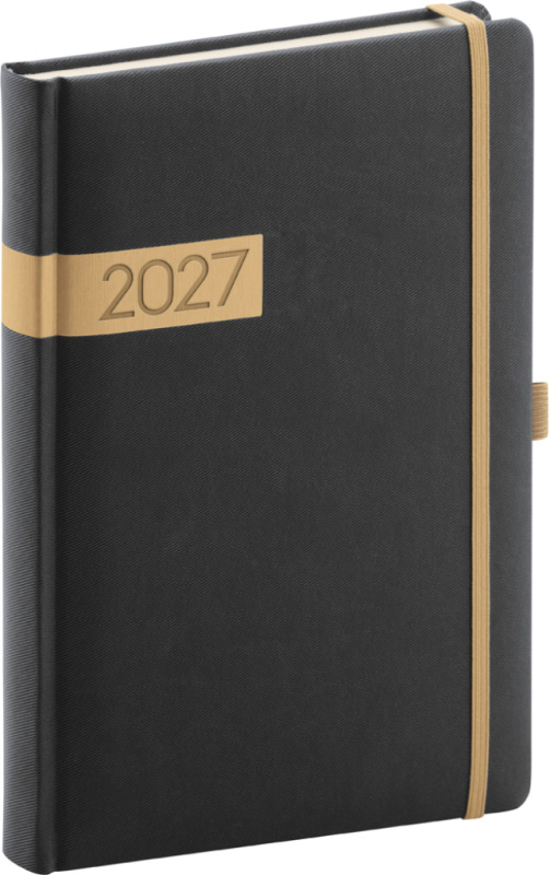 NOTIQUE Denný diár Twill 2027, čierno-zlatý, 15 x 21 cm