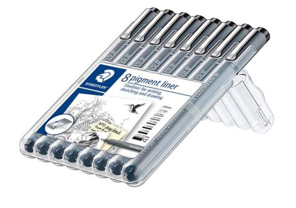 Liner, sada, 8 rôznych hrúbok, STAEDTLER "Pigment liner 308", čierna 2
