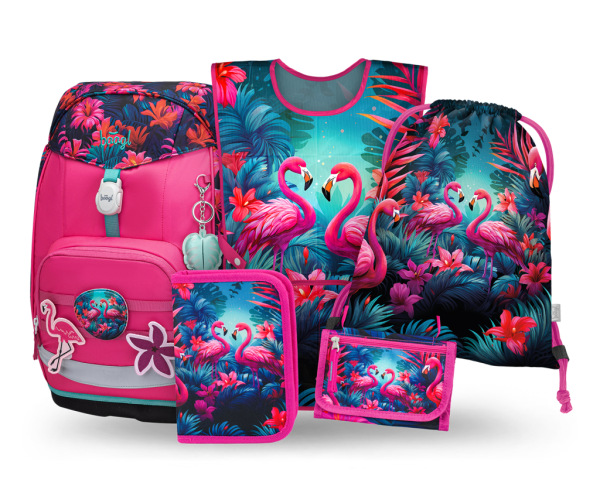 BAAGL SADA 5 Airy Plus Plameniaky: batoh, peračník, vrecko, zástera, peňaženka