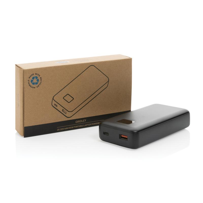 Powerbanka na notebook 20000mAh 65W Gridley z RCS plastu čierna 9