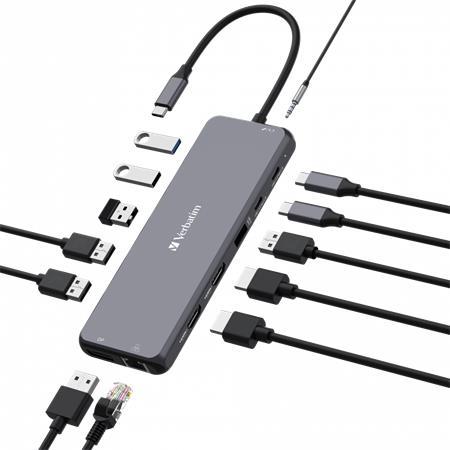 USB HUB, 2xUSB-C PD/2xHDMI/DP/6xUSB-A/RJ45/audio, VERBATIM 4